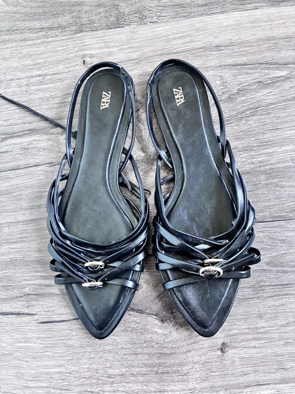 ZARA Black Strappy Lace-Up Sandals